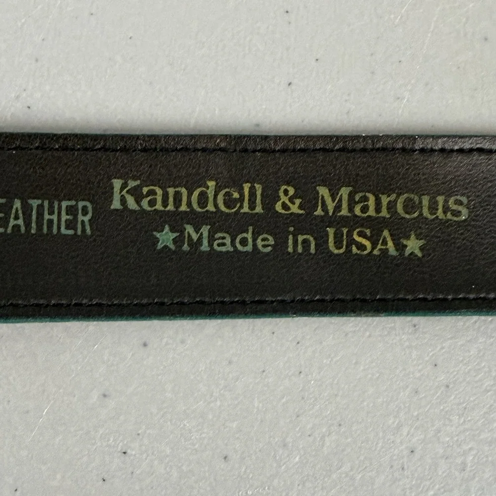 Kandell & Marcus Green Leather Belt Gold Tone Buckle Size Small USA Vtg